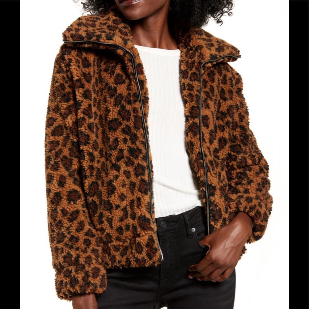 BB Dakota Leopard Print Shearling Jacket NEW